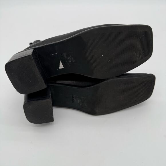 Aldo Leather Black Foal Chelsea Boot Block Square Heel Modern Minimalist 9 - Picture 5 of 7